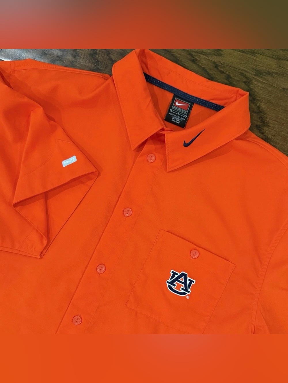 Auburn Tigers Nike Team Dri Fit Shirt Short Sleeve Button Up Large Orange